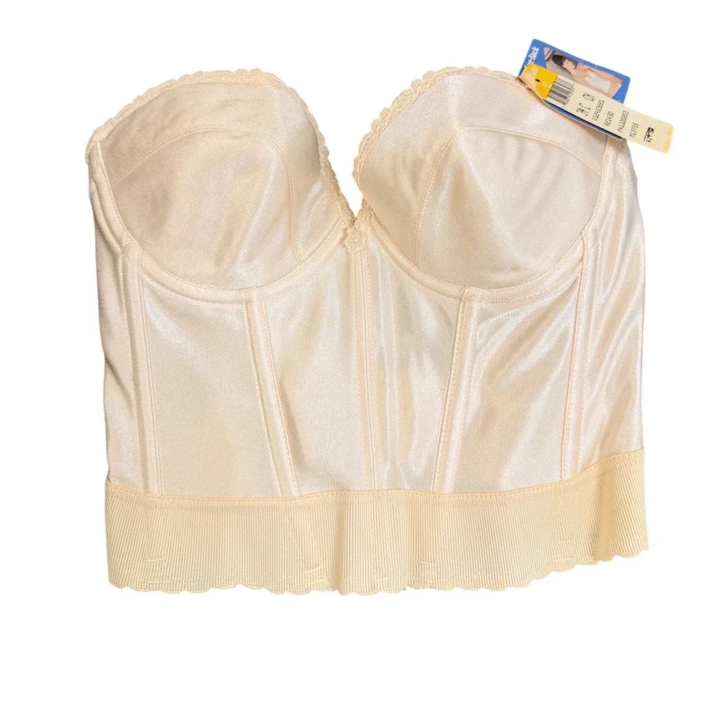 Carnival Vintage Bare-Back Longline Corset Bra 34C Champagne Low Back Bridal 203